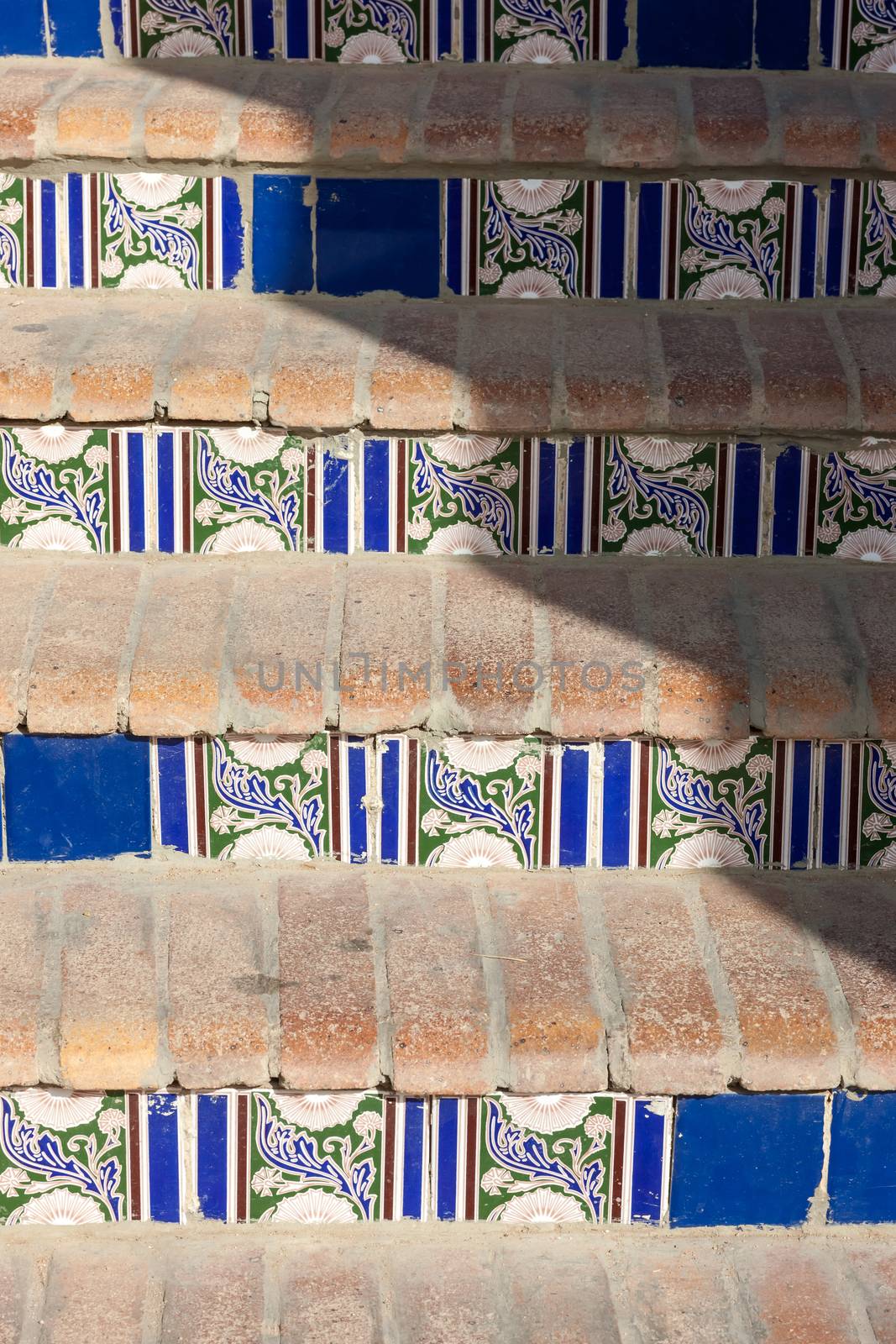 Staircase with patterned ceramic tiles in Egypt