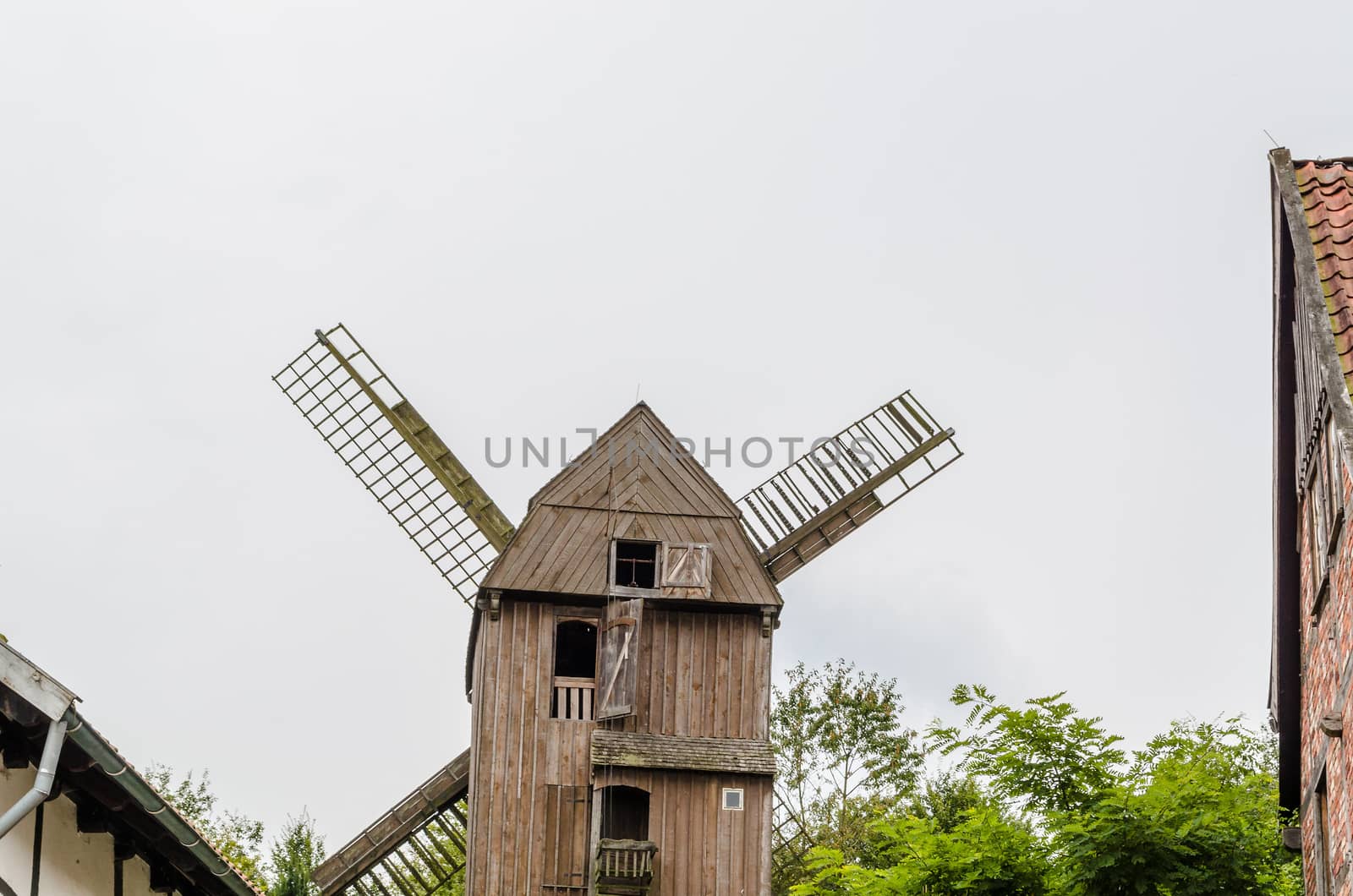 Typical Dutch wooden windmill.