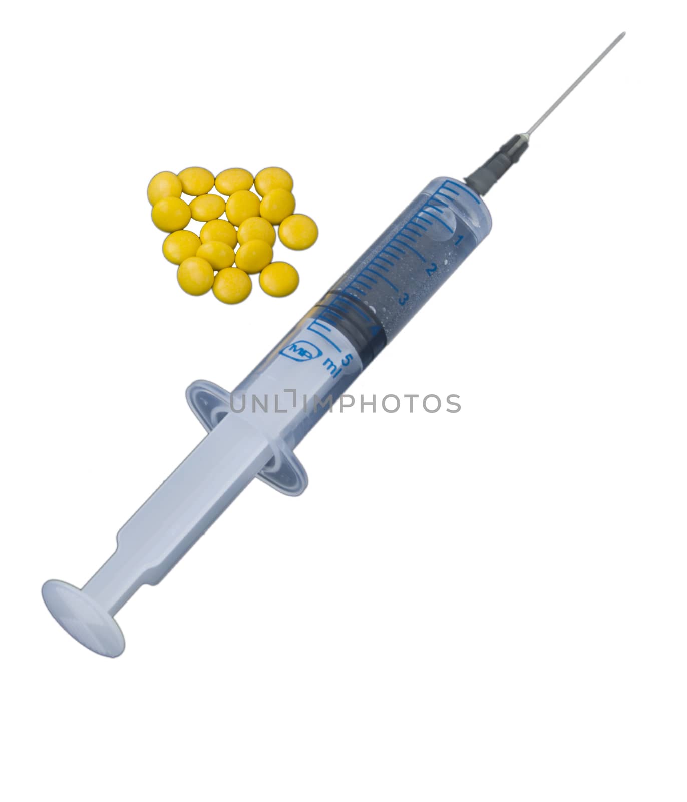 Medical syringe Isolated on white background with space for text