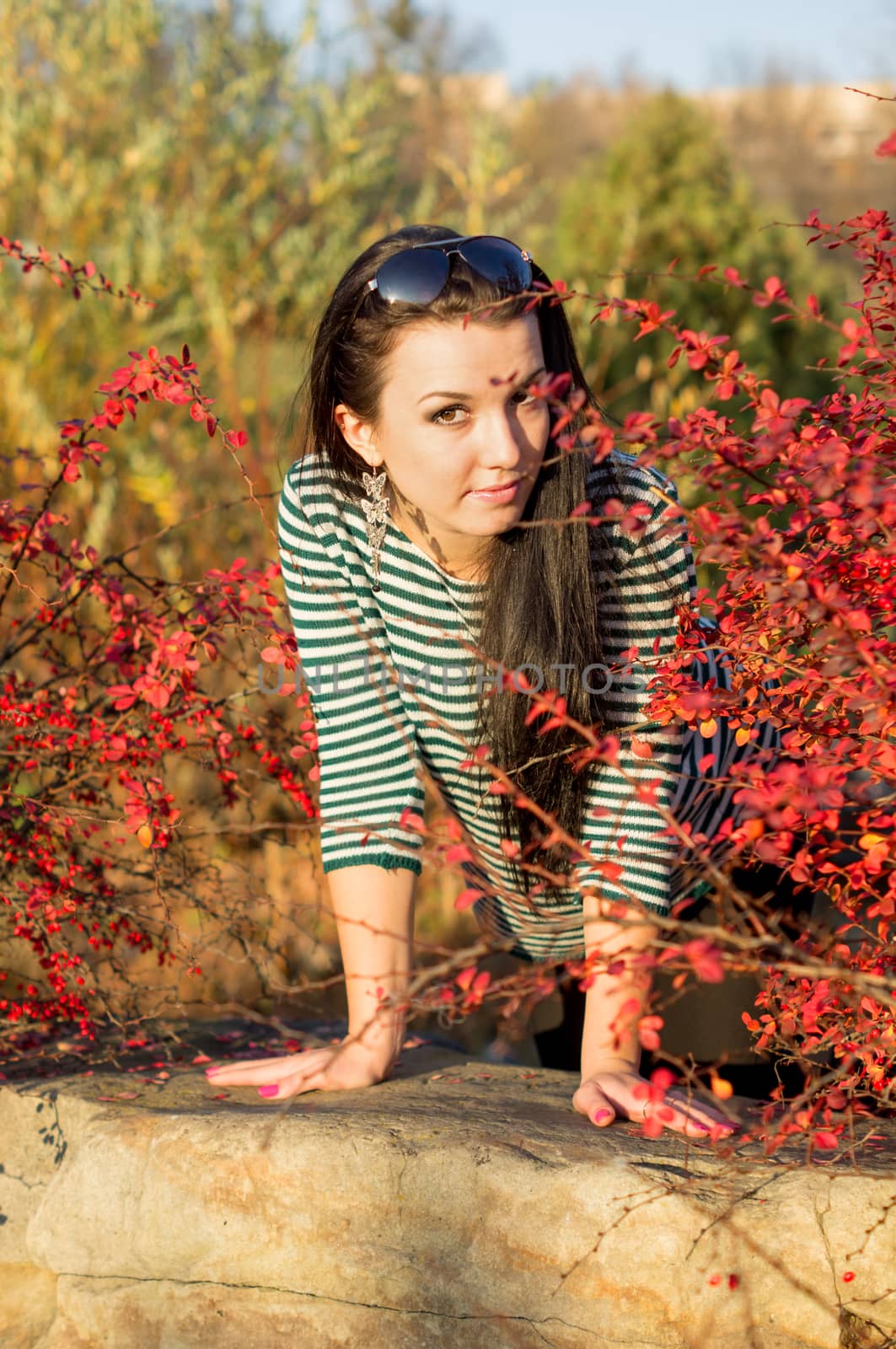 Young pretty woman in autumn park by serhii_lohvyniuk