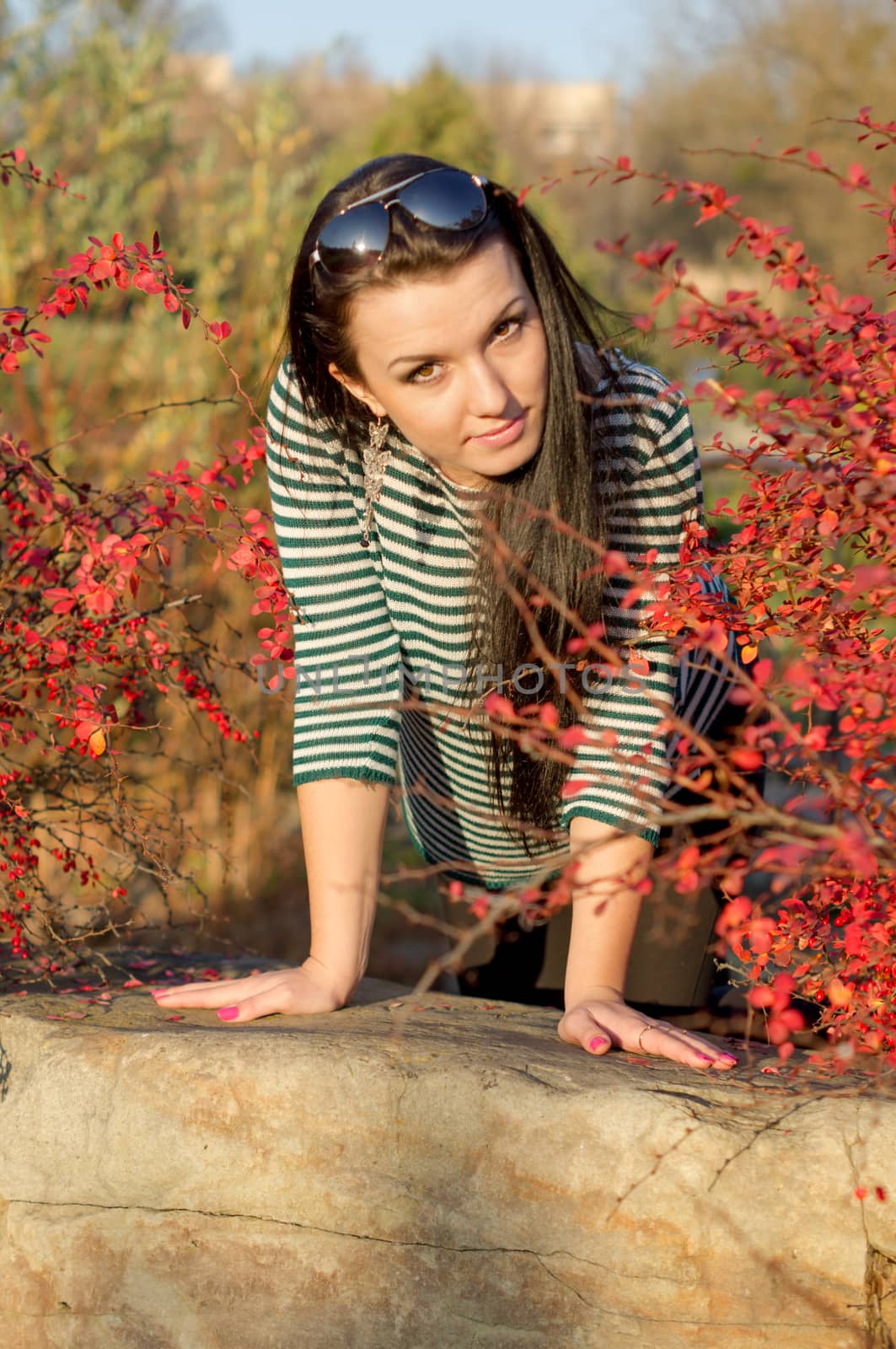 Young pretty woman in autumn park by serhii_lohvyniuk