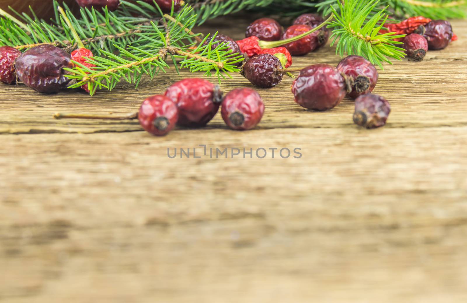 Bright christmas composition on wooden background by serhii_lohvyniuk