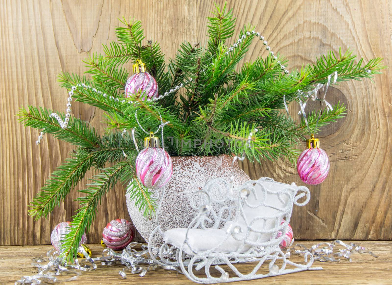 Bright christmas composition on wooden background by serhii_lohvyniuk