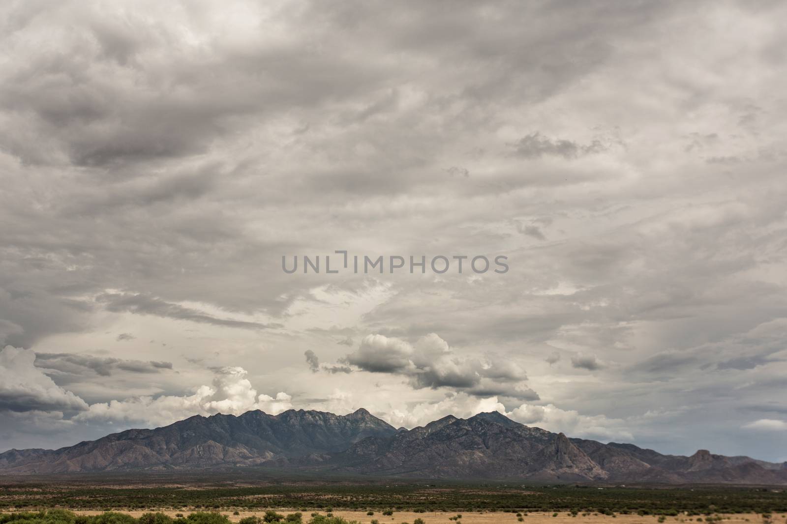 View of mountain during monsoon season in Arizona, USA