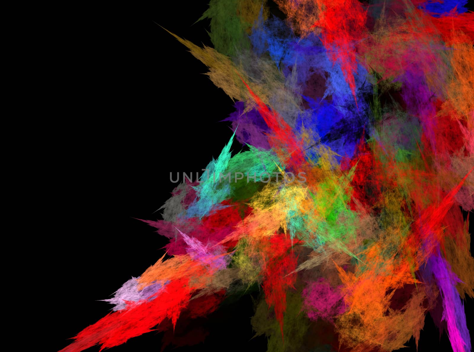 Abstract grungy colorful strokes of paint on a black background. Watercolor. With space for text