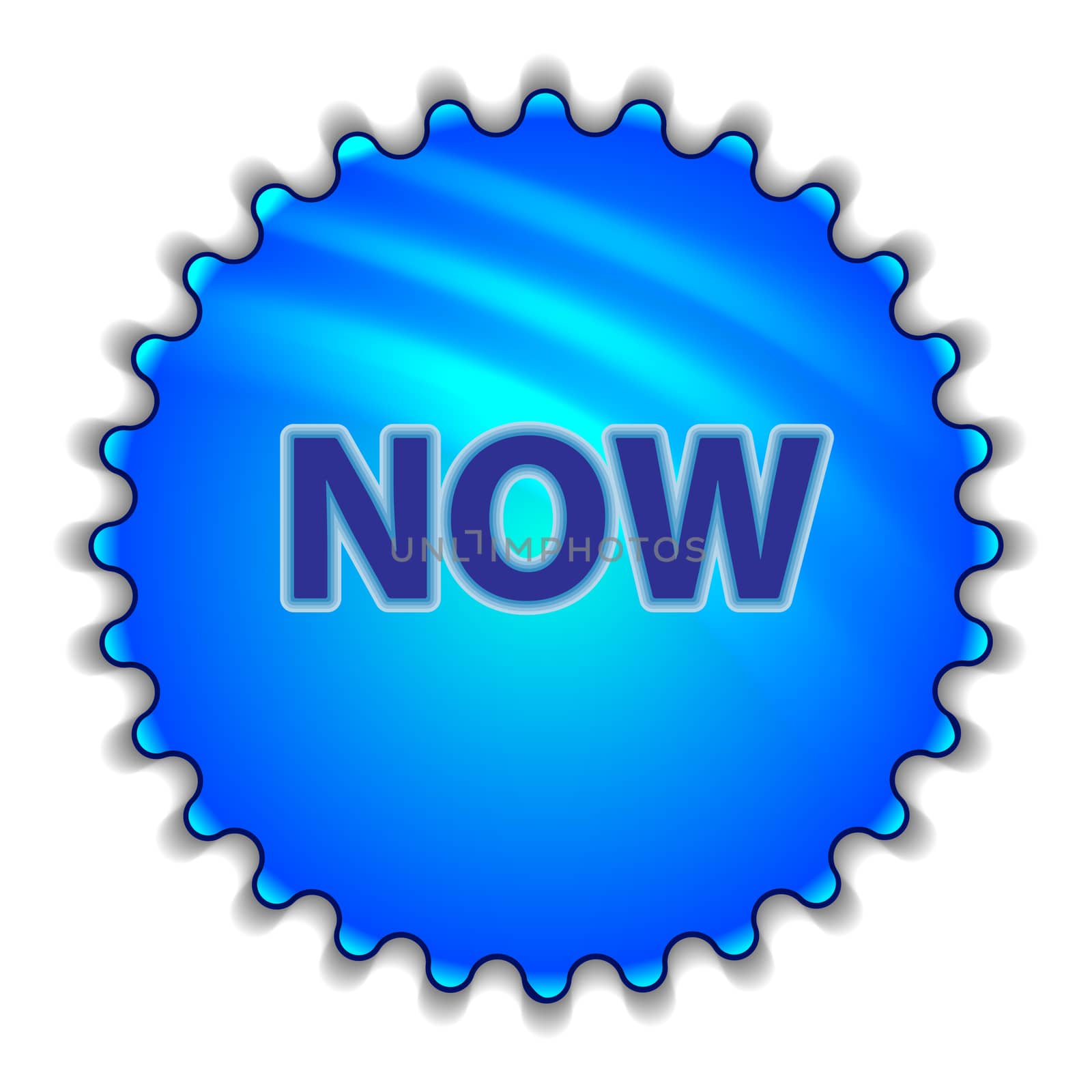 Isolated big blue button sticker with text.