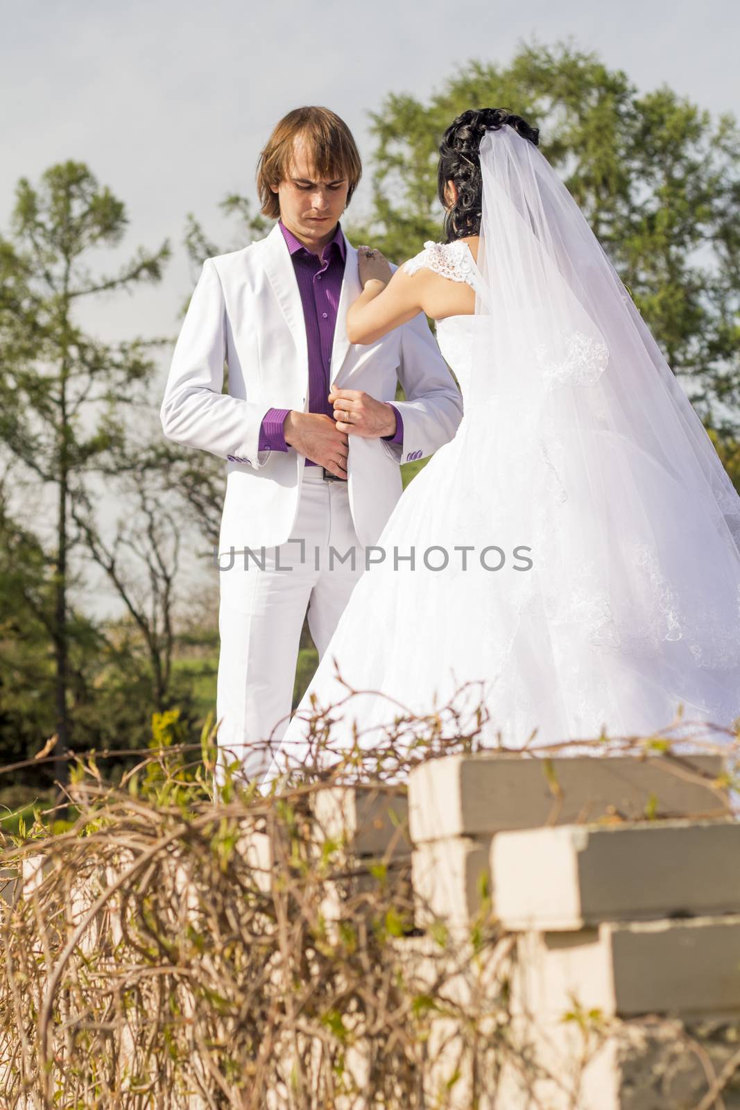 Bride calms the angry groom. For your commercial and editorial use.