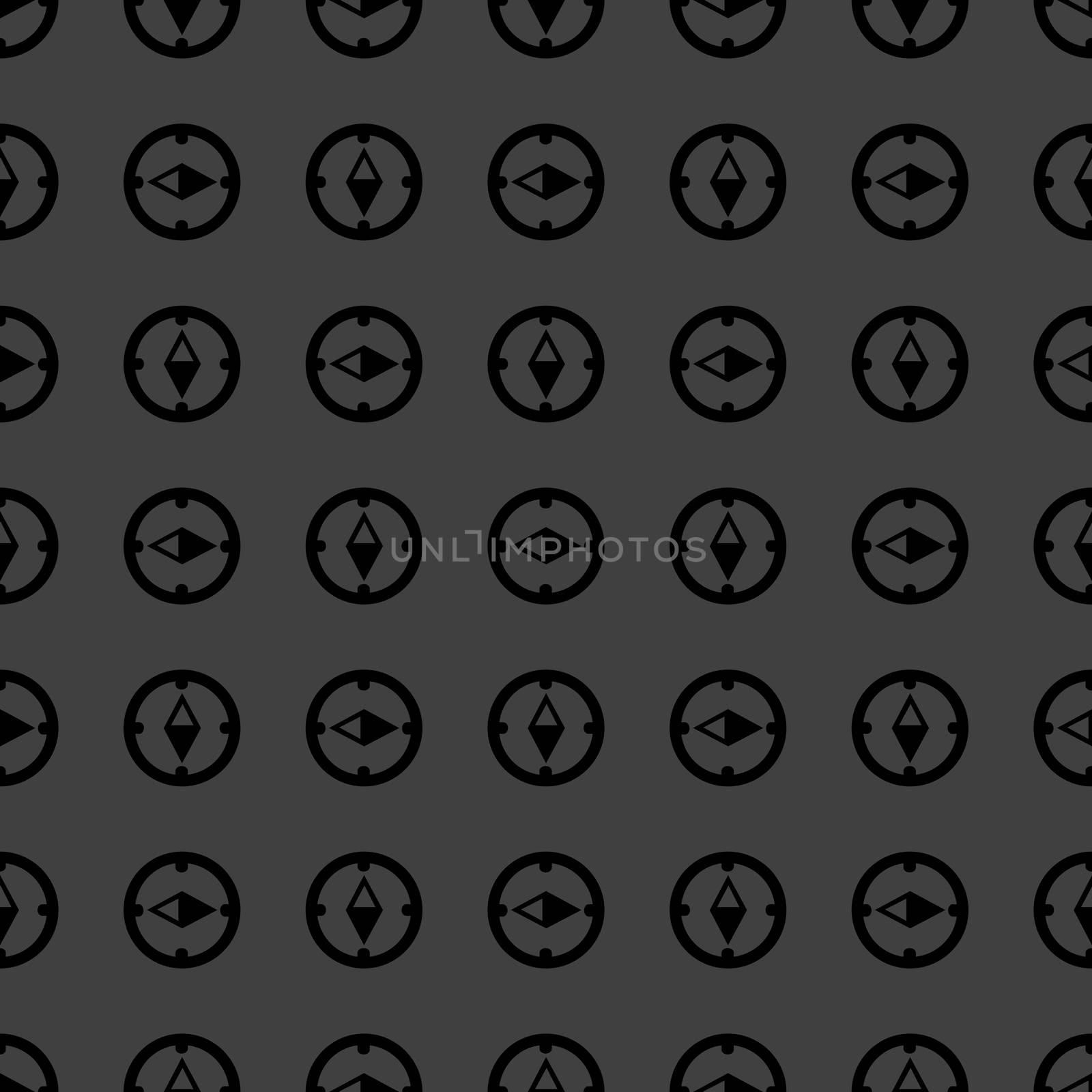 Compass web icon. flat design. Seamless gray pattern.