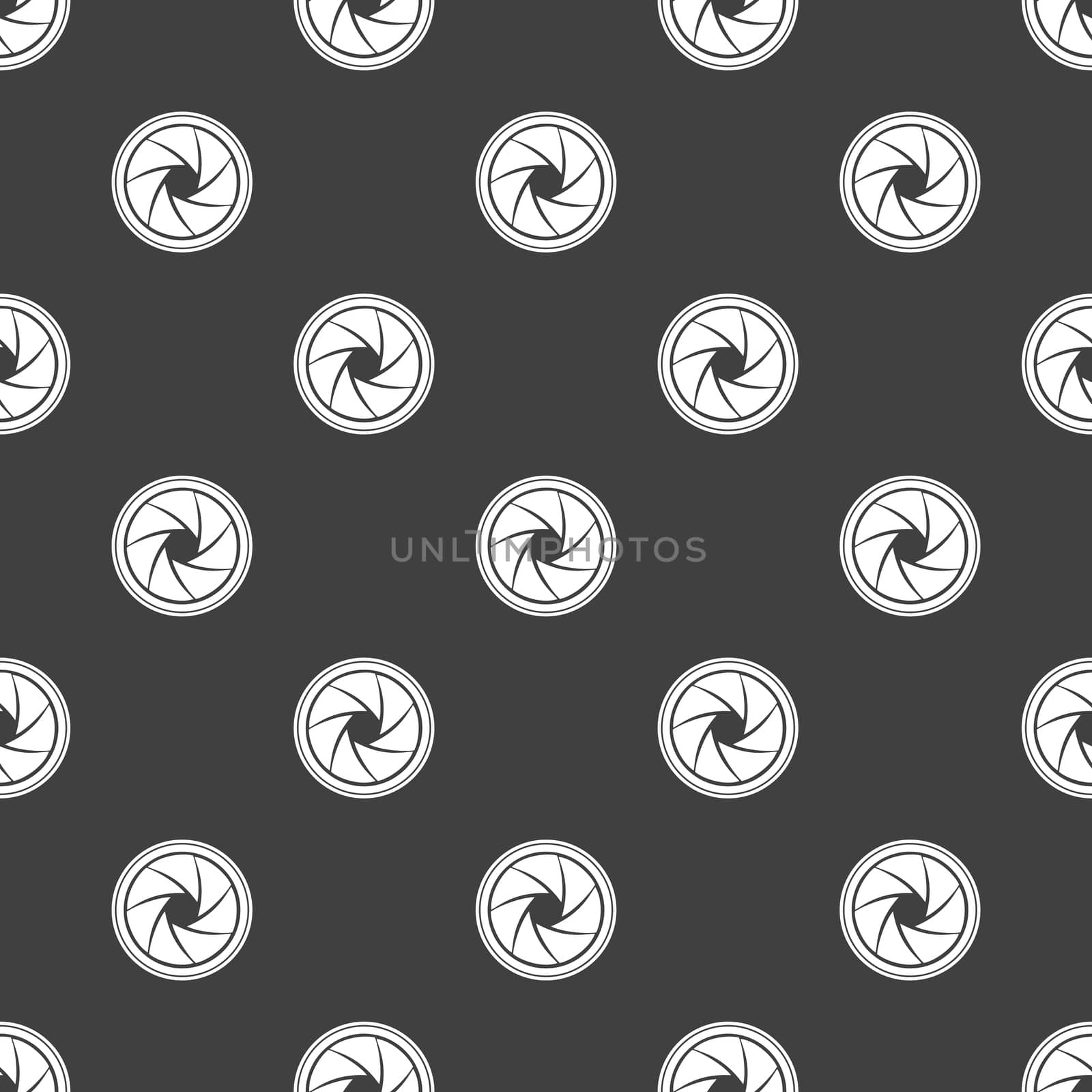 Photo camera diaphragm web icon. flat design. Seamless gray pattern. by serhii_lohvyniuk