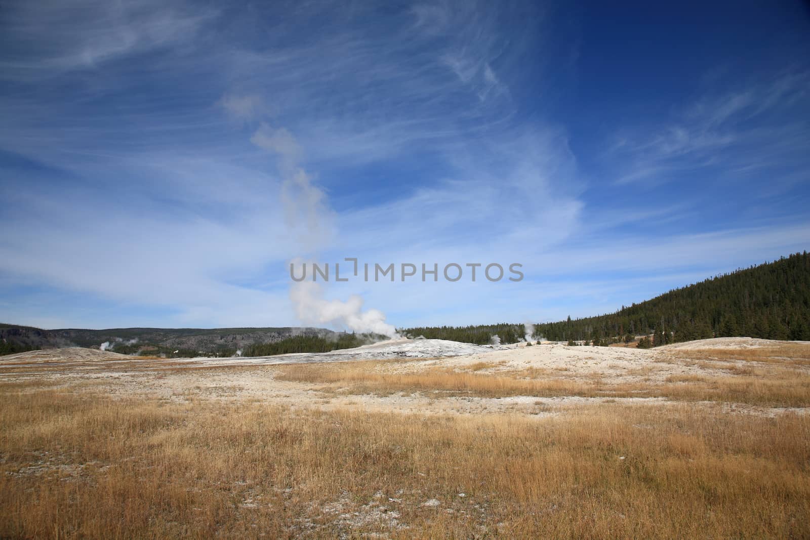 Old Faithful between eruptions at Yellowstone National Park in Wyoming.