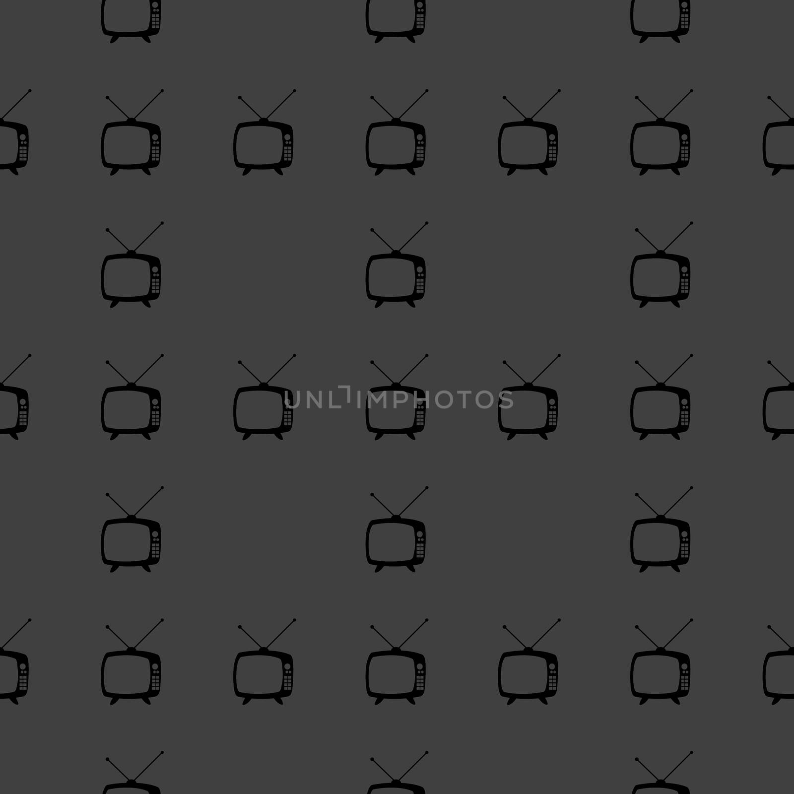 Retro tv web icon. flat design. Seamless gray pattern.