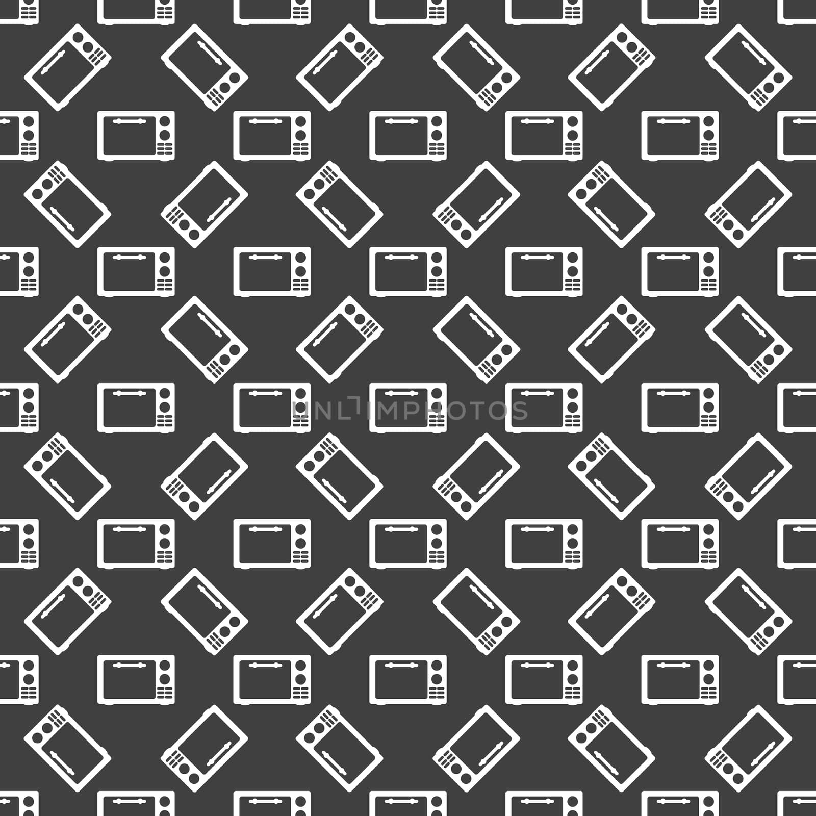 microwave. kitchen equipment web icon. flat design. Seamless gray pattern. by serhii_lohvyniuk