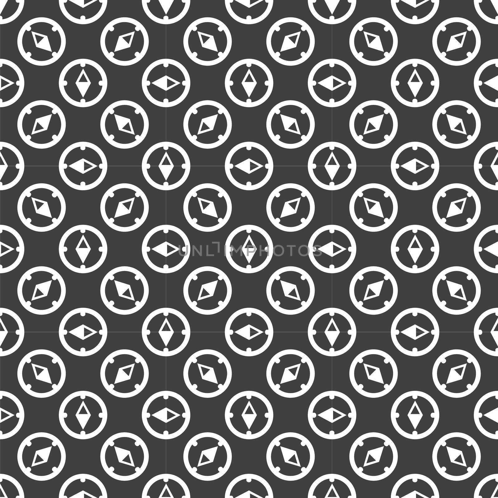 Compass web icon. flat design. Seamless gray pattern.