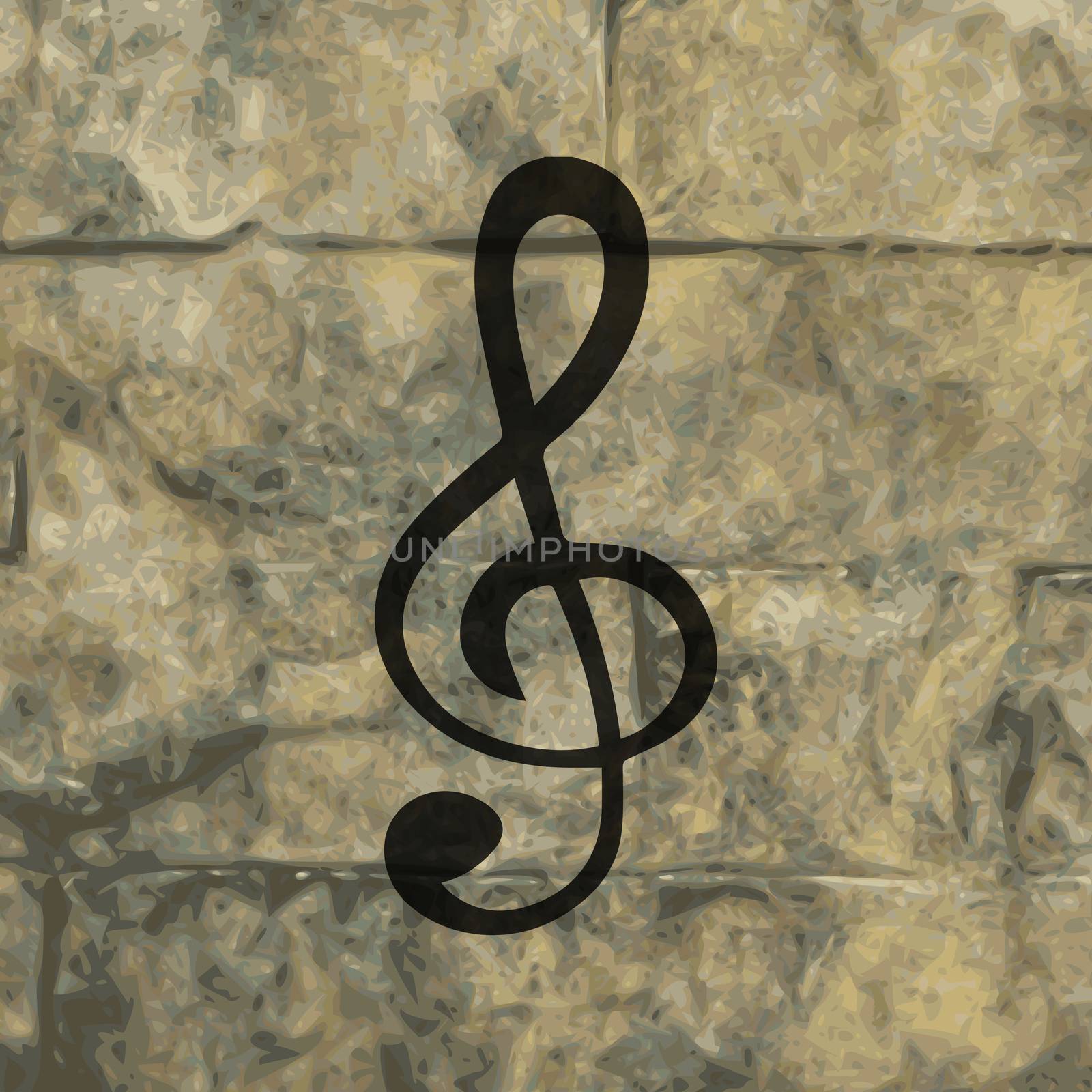 treble clef icon. Flat with abstract background.