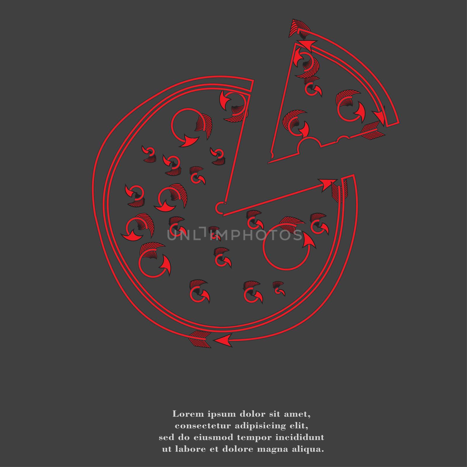 Pizza icon flat design with abstract background.