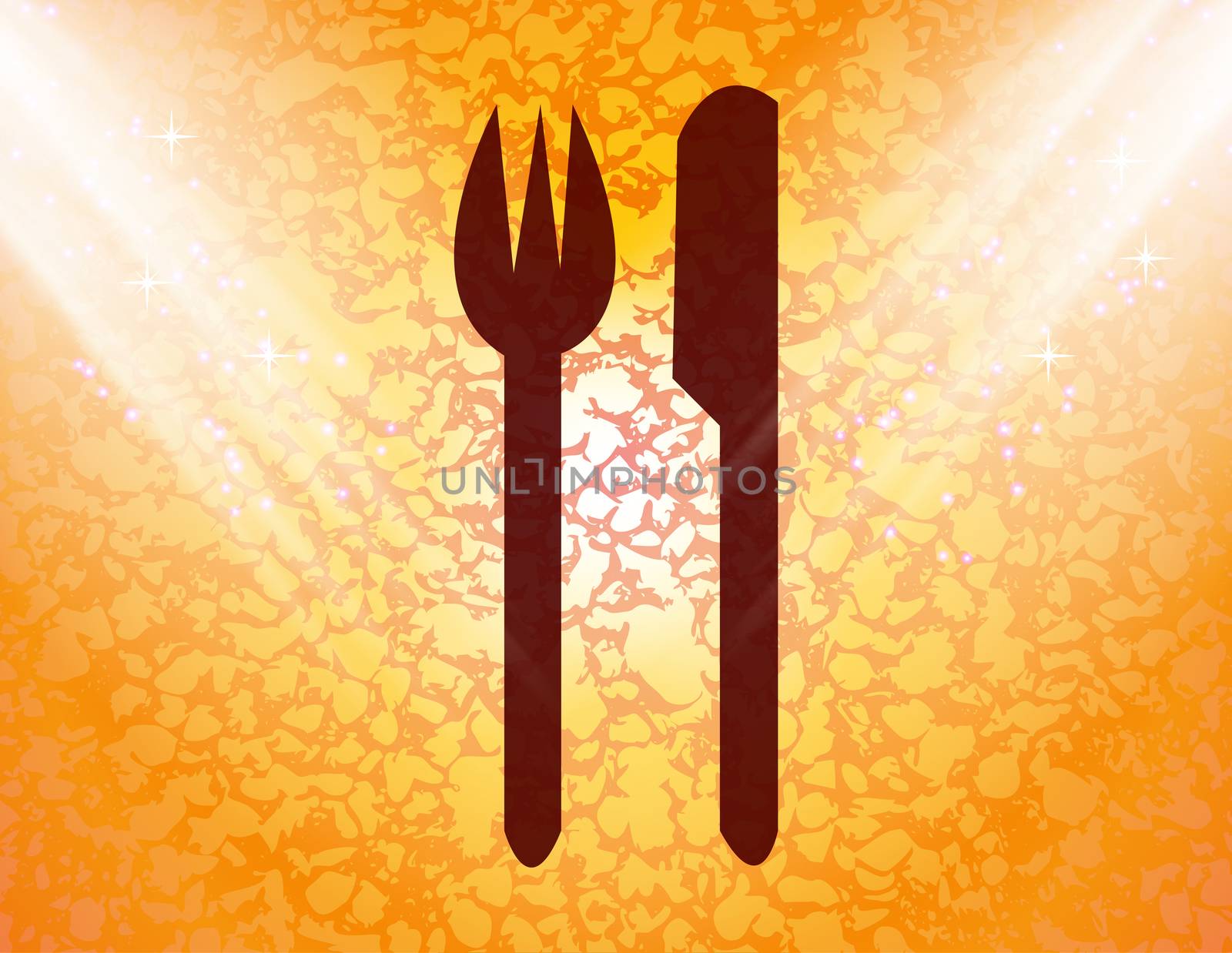 crossed fork over knife icon Flat with abstract background.