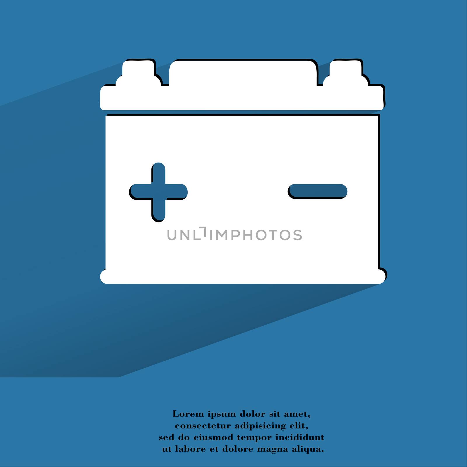 Car battery. Flat modern web button with long shadow and space for your text. . 