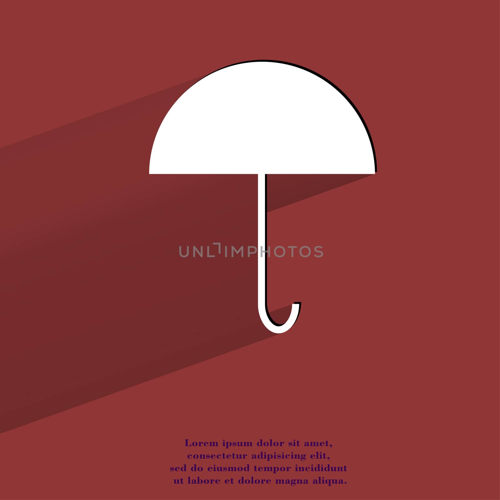 Umbrella. Flat modern web button with long shadow and space for your text. . 