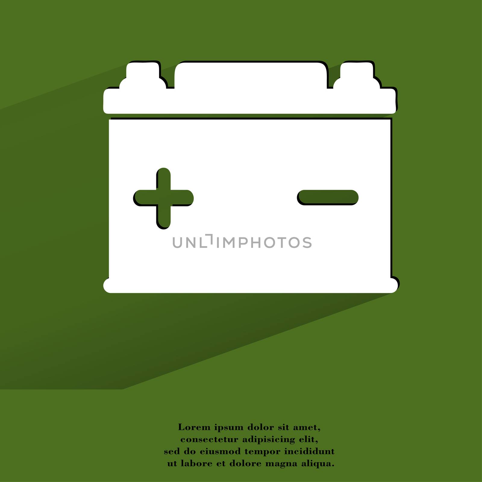 Car battery. Flat modern web button with long shadow and space for your text by serhii_lohvyniuk