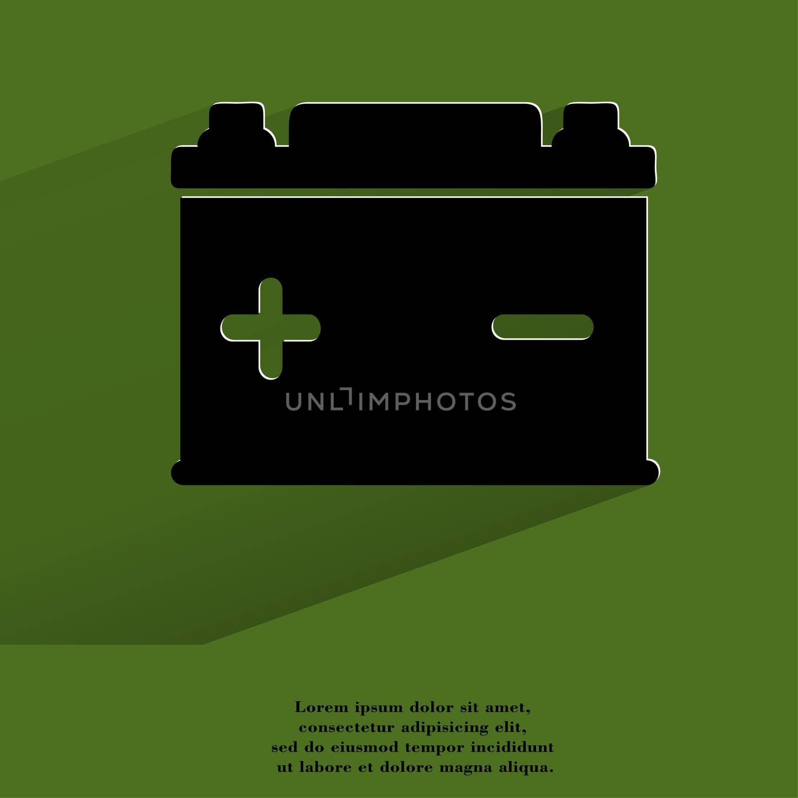 Car battery. Flat modern web button with long shadow and space for your text by serhii_lohvyniuk