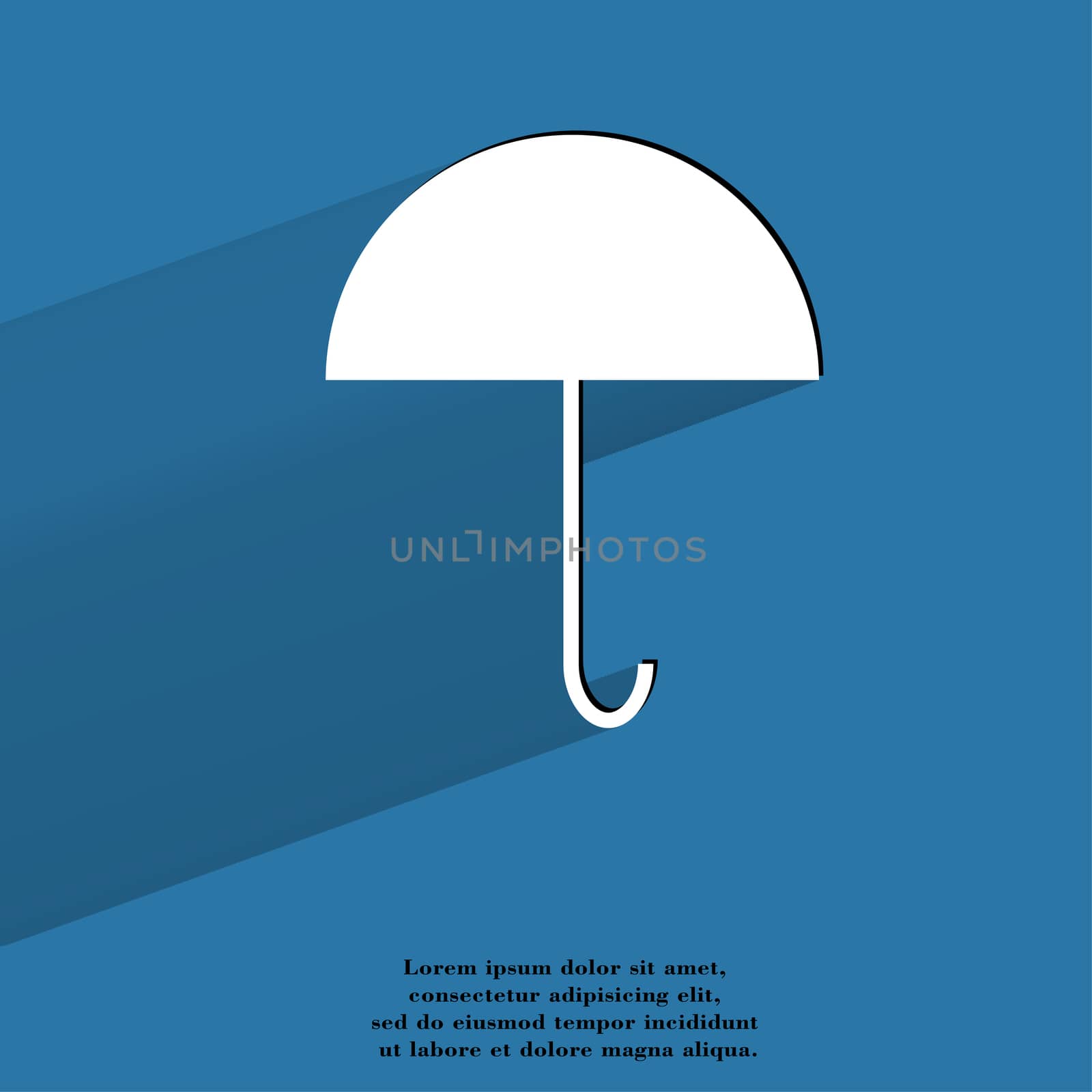 Umbrella. Flat modern web button with long shadow and space for your text. . 