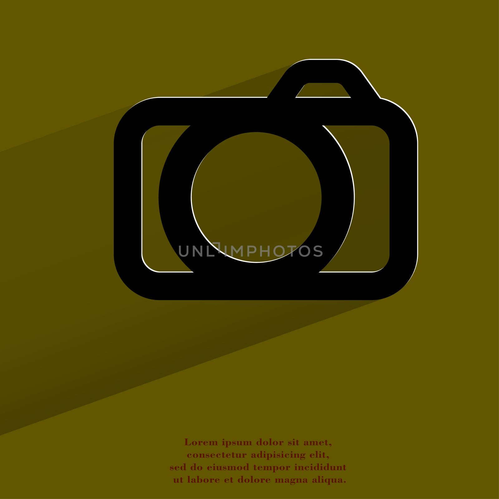 Camera. Flat modern web button with long shadow and space for your text. . 