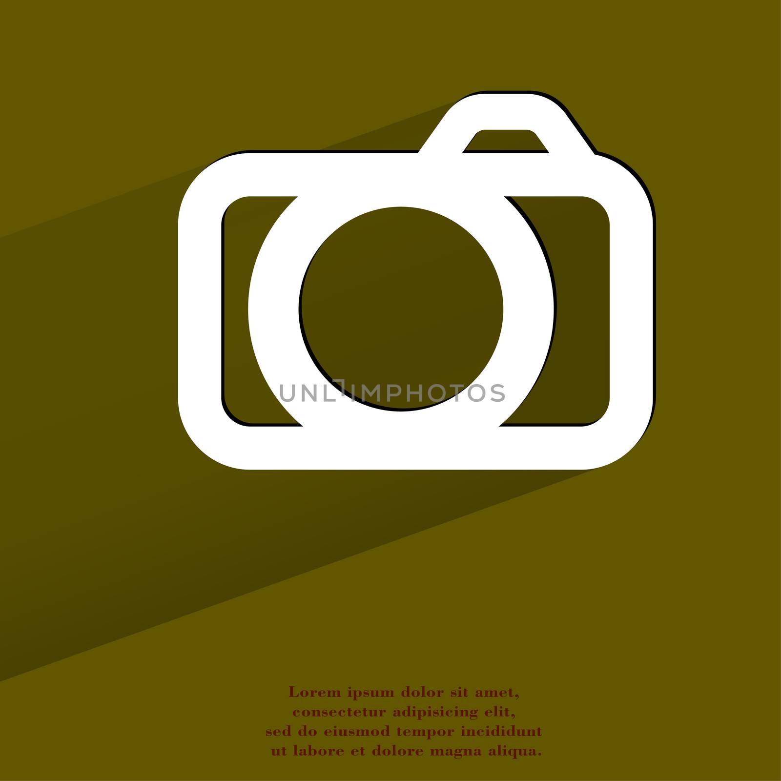 Camera. Flat modern web button with long shadow and space for your text. . 