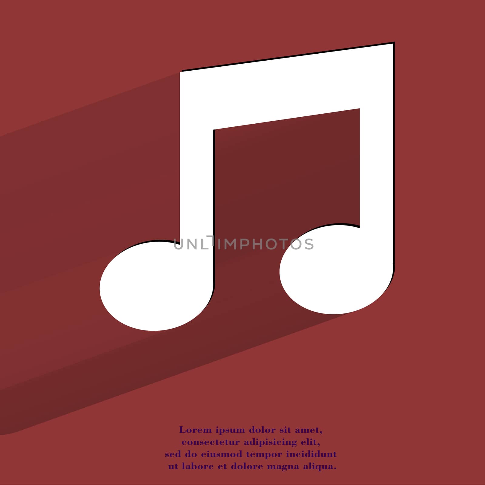 Music note. Flat modern web button with long shadow and space for your text. . 