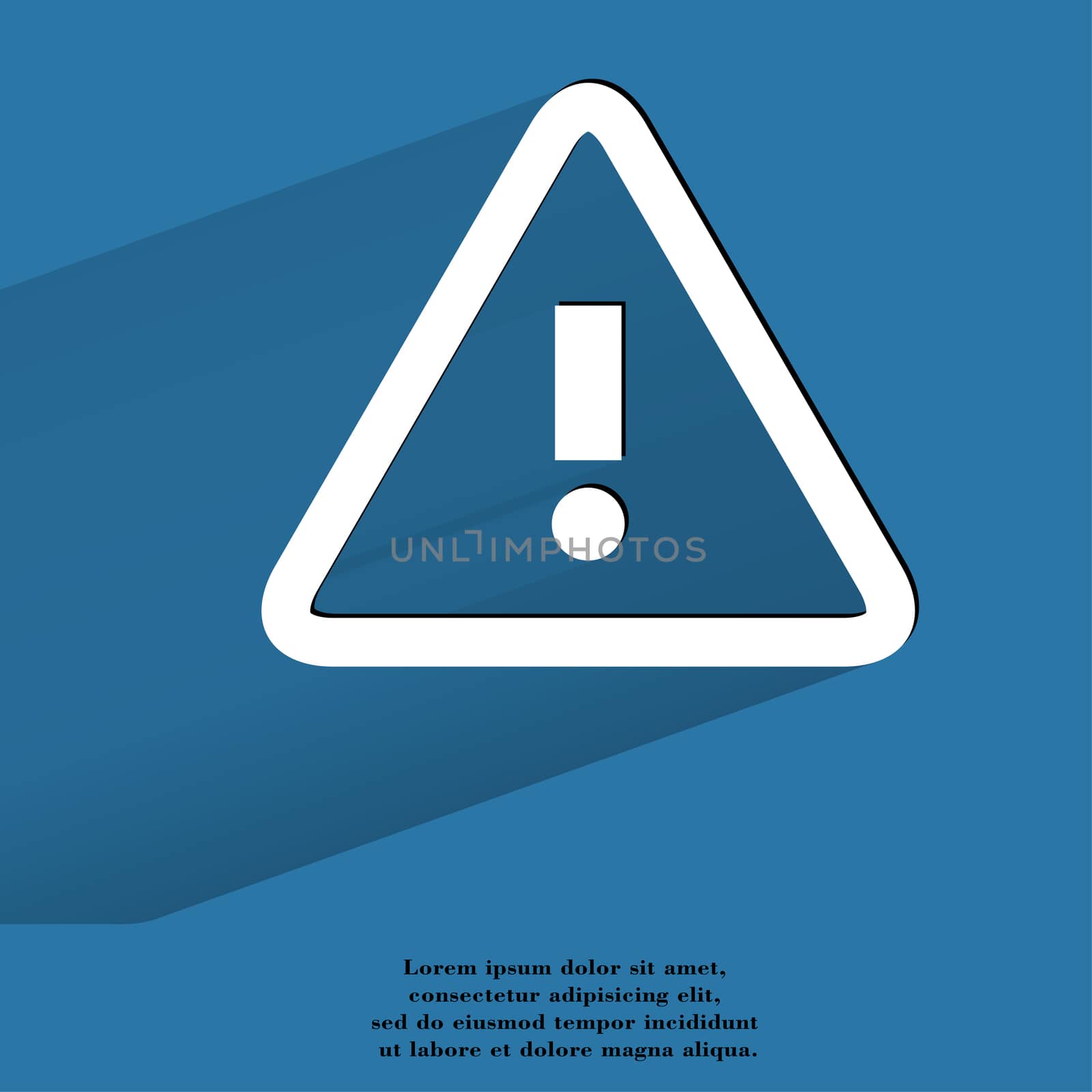 danger. exclamation mark Flat modern web button with long shadow and space for your text. . 