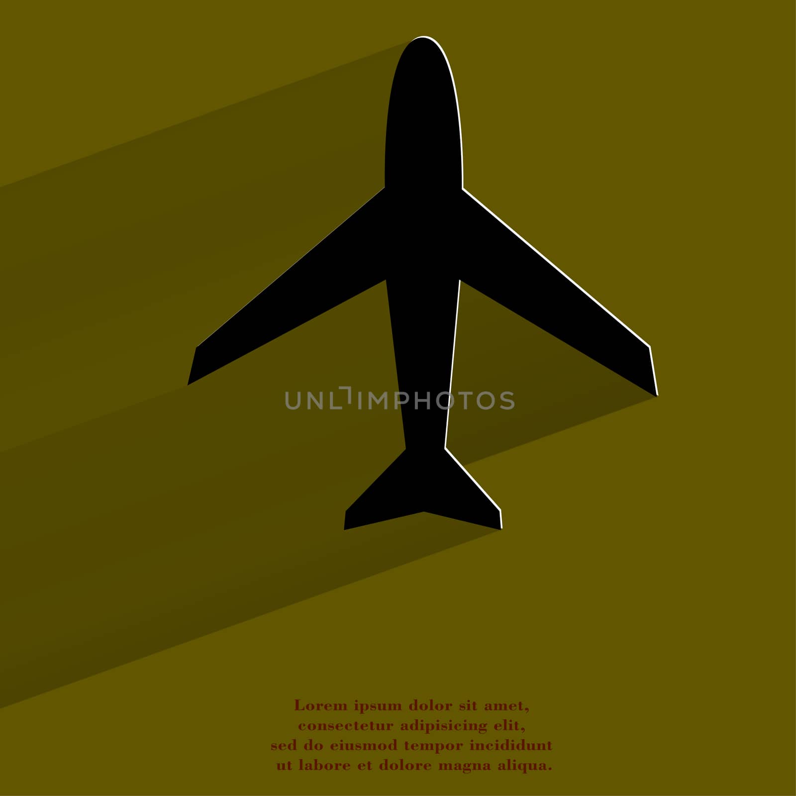 Plane . Flat modern web button with long shadow and space for your text. . 