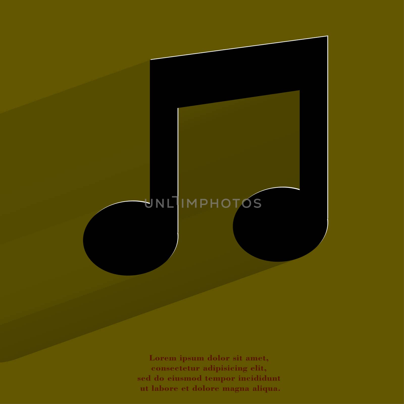 Music note. Flat modern web button with long shadow and space for your text. . 