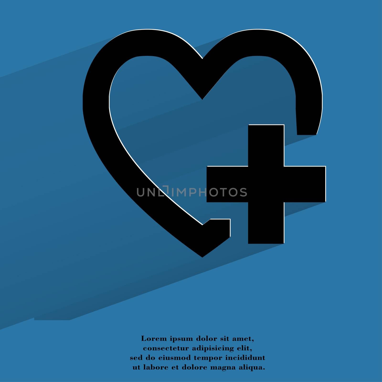 Heart. Flat modern web button with long shadow and space for your text. . 