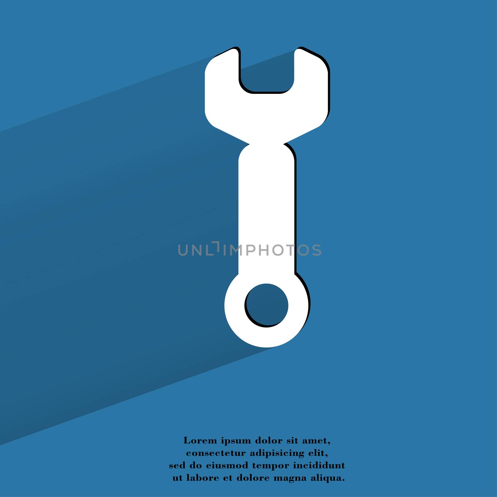 Wrench. tool to work Flat modern web button with long shadow and space for your text. . 