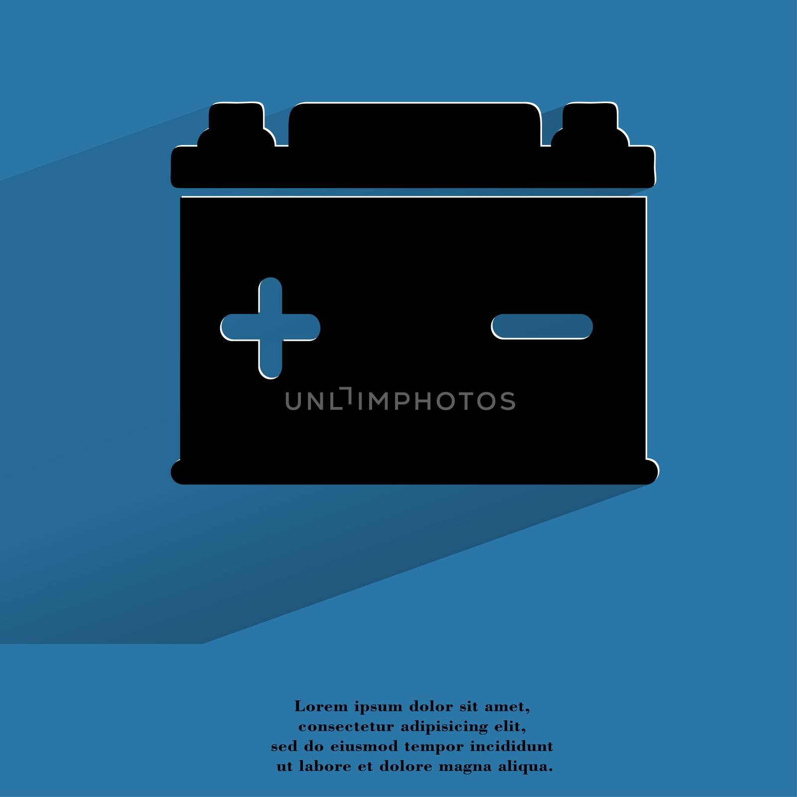 Car battery. Flat modern web button with long shadow and space for your text. . 