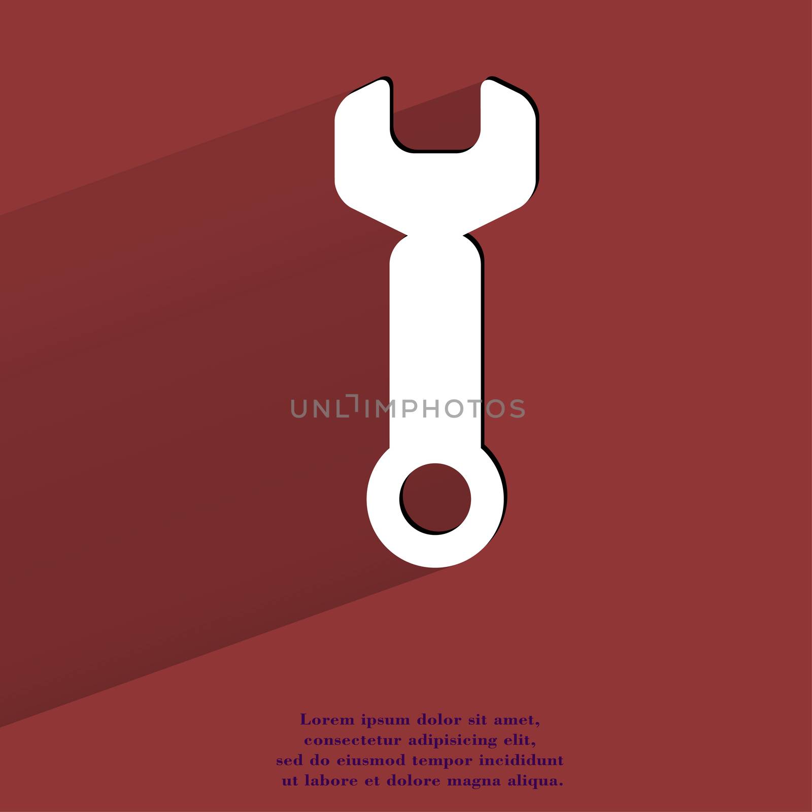 Wrench. tool to work Flat modern web button with long shadow and space for your text. . 