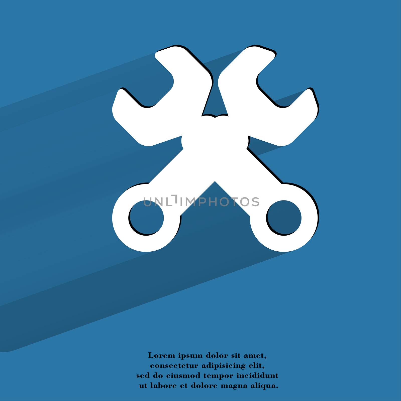 Wrench. tool to work Flat modern web button with long shadow and space for your text. . 