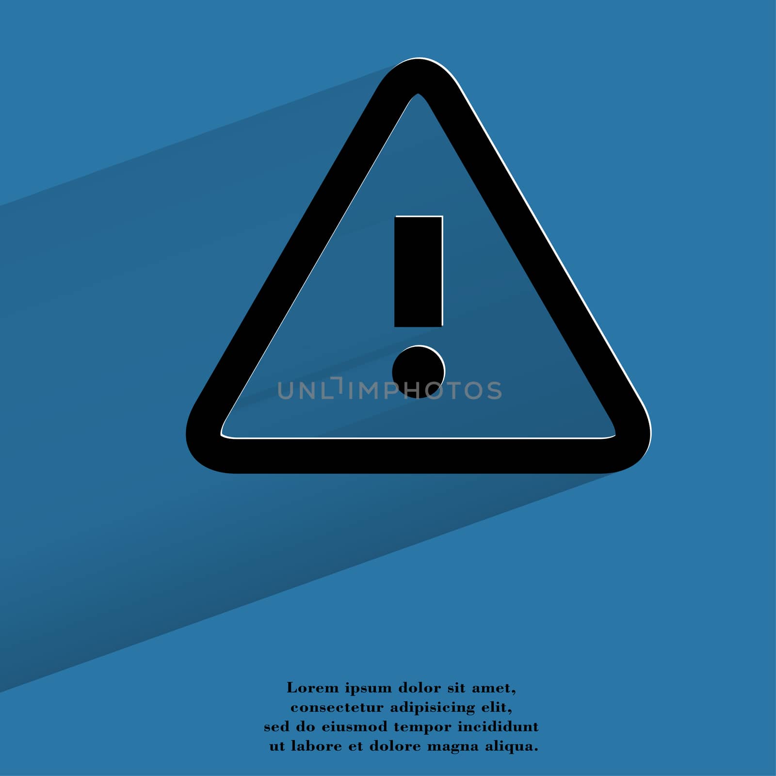 danger. exclamation mark Flat modern web button with long shadow and space for your text. . 