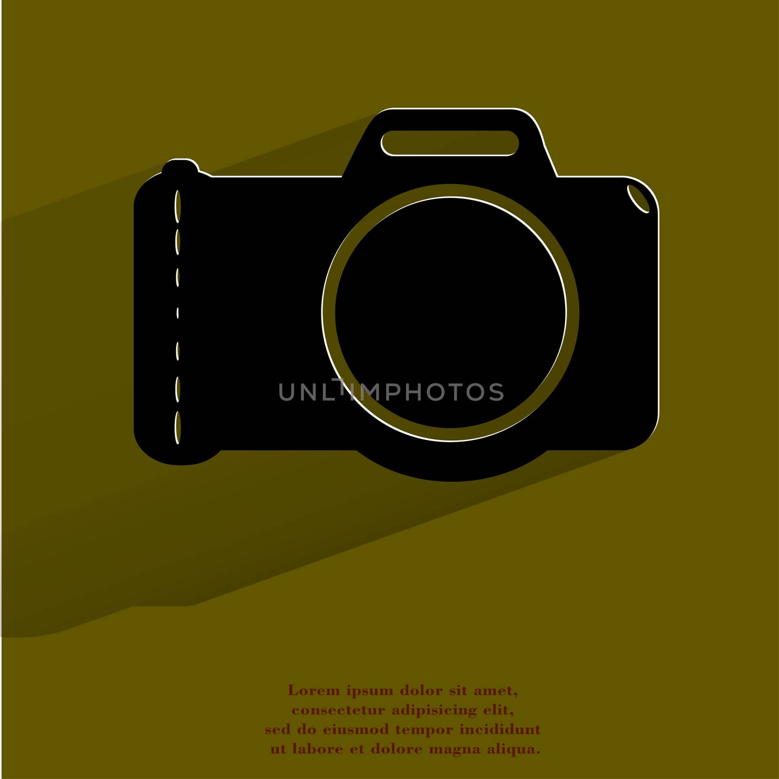 Photo camera .Flat modern web button with long shadow and space for your text. . 