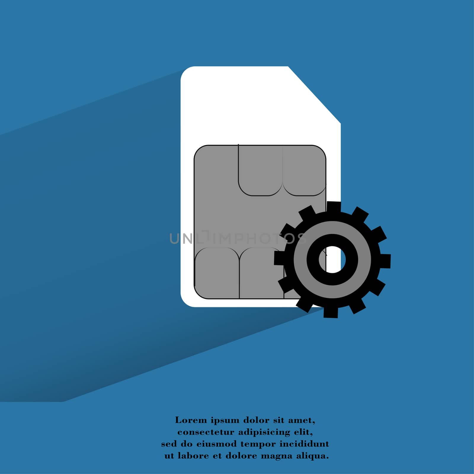 SIM card. Flat modern web button with long shadow and space for your text. . 