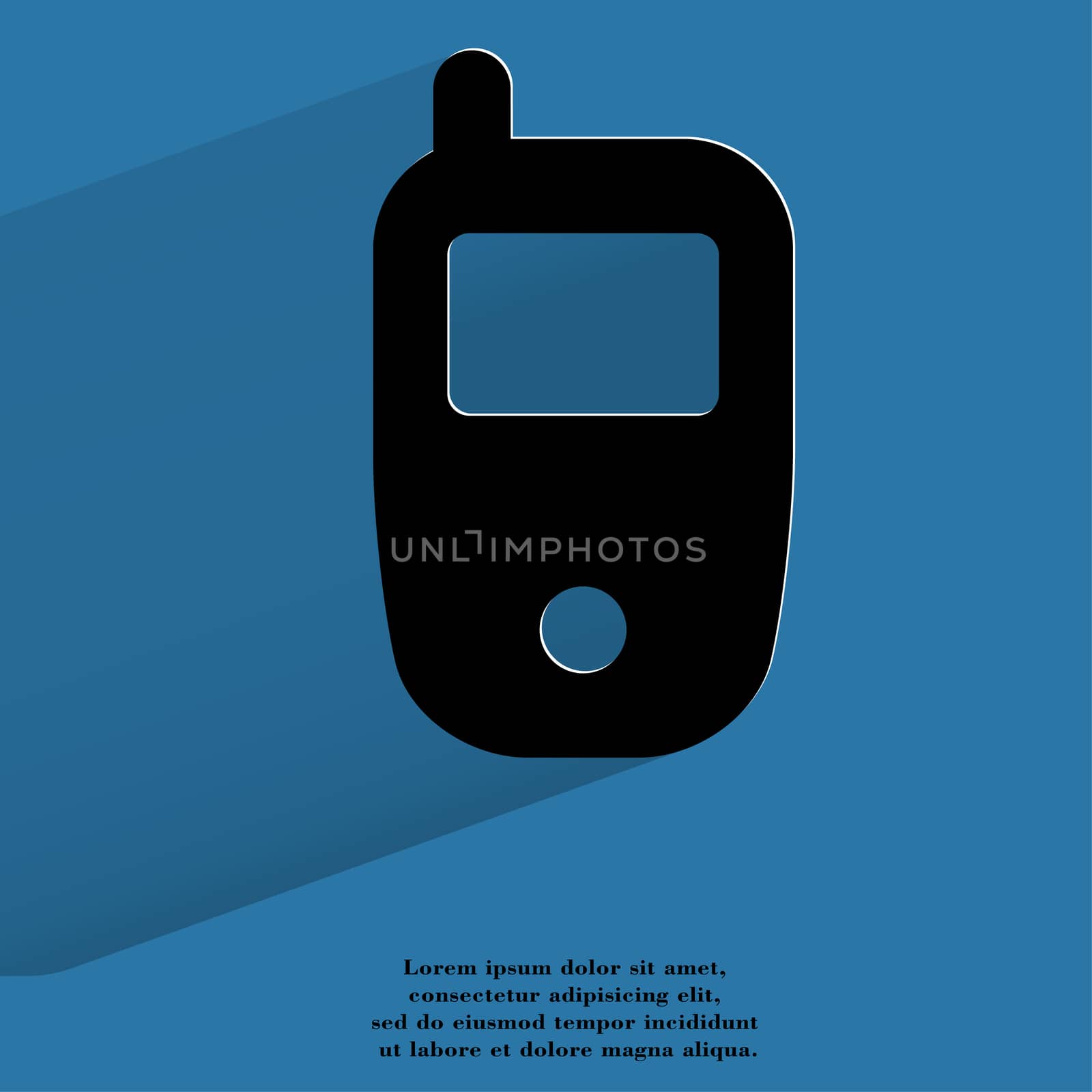 Mobile phone. Flat modern web button with long shadow and space for your text. . 