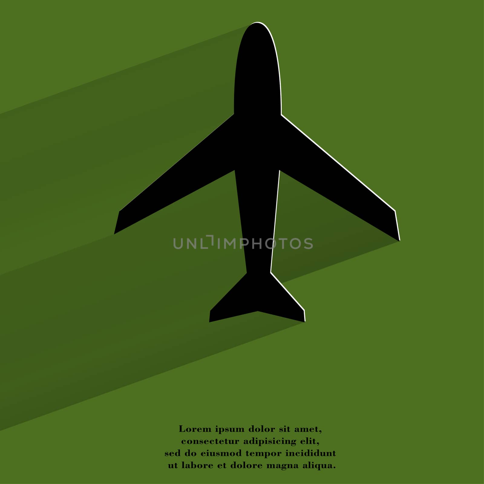 Plane . Flat modern web button with long shadow and space for your text. . 