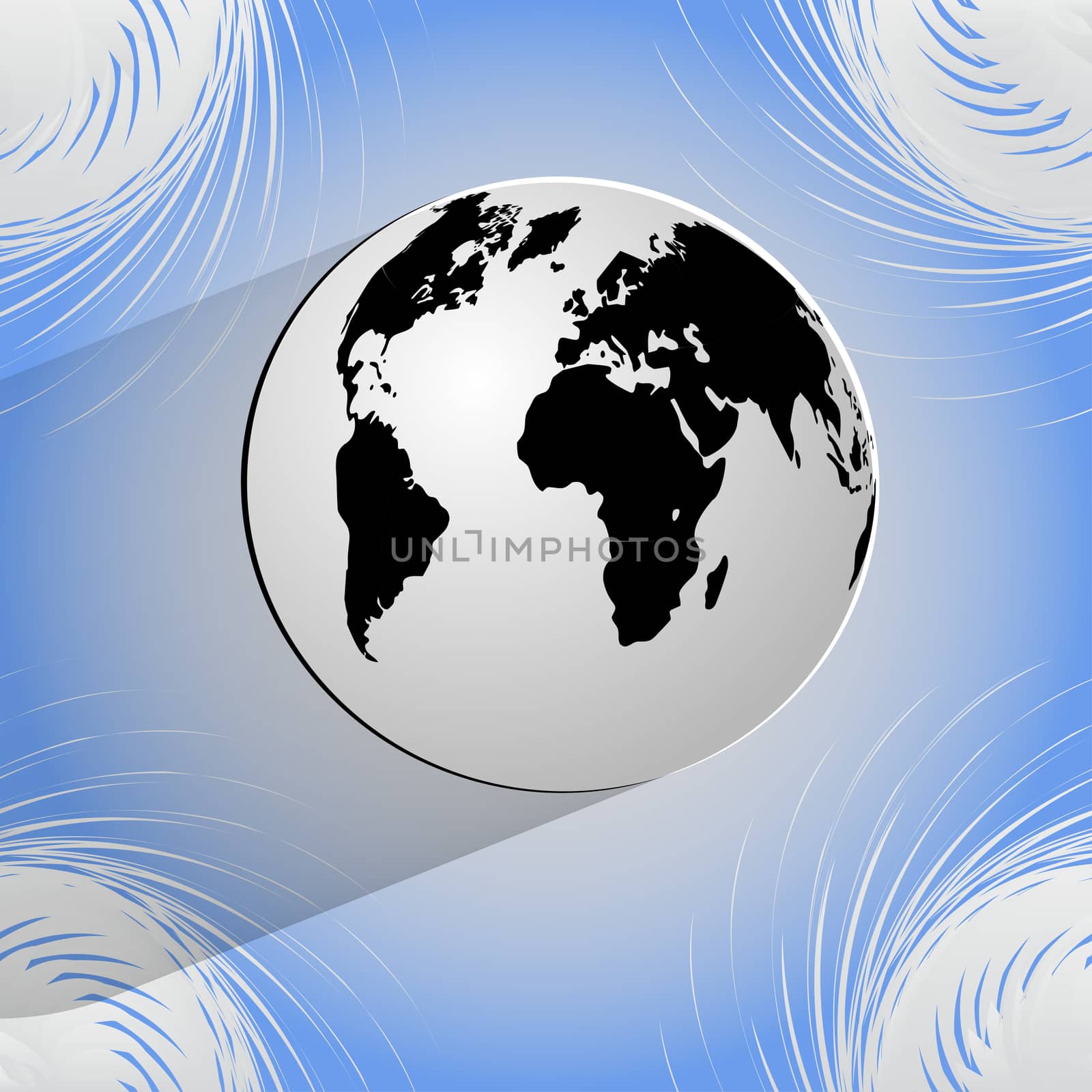 World map web icon on a flat geometric abstract background  by serhii_lohvyniuk