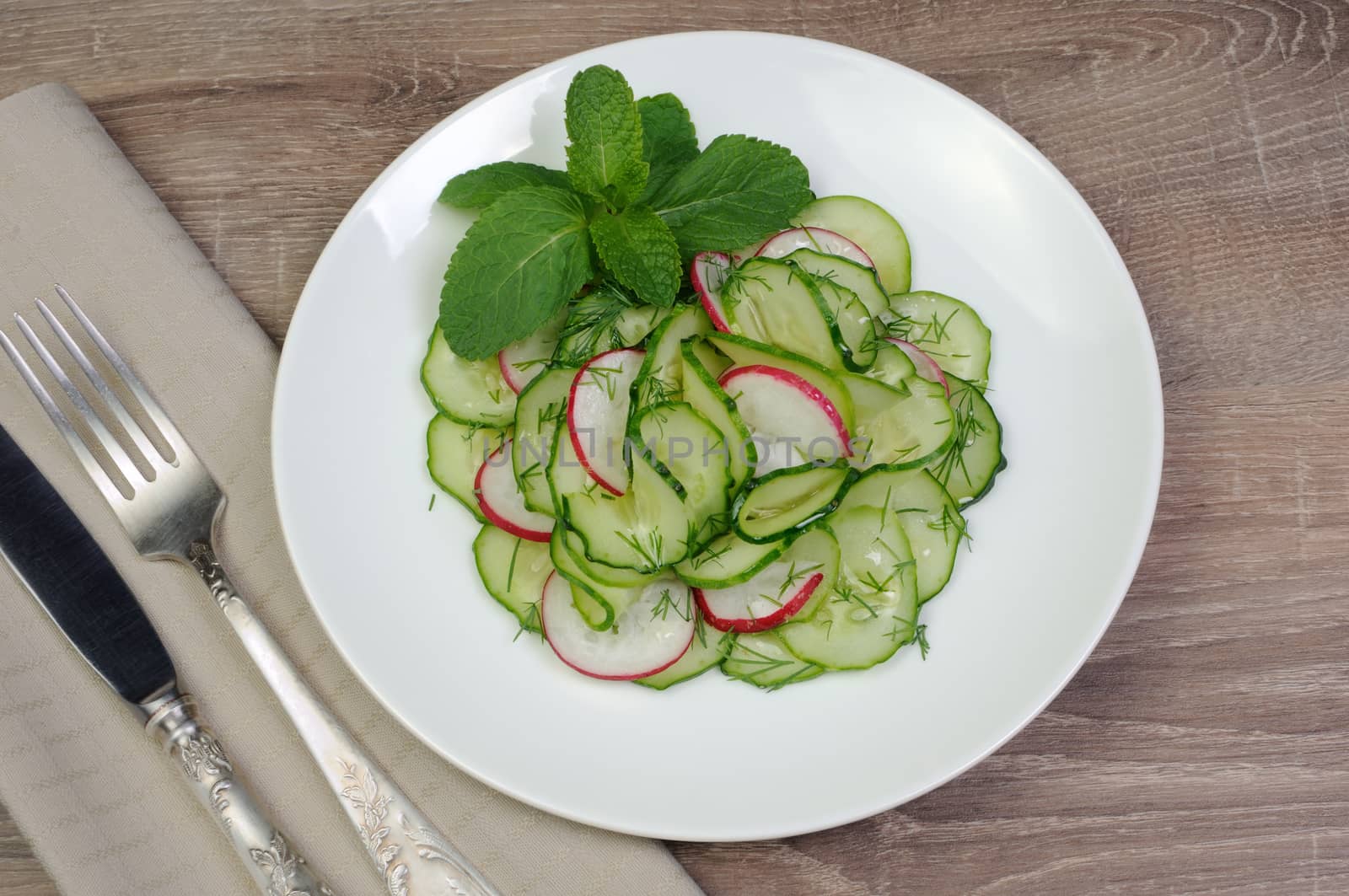 Salad cucumber with radish, dill and mint