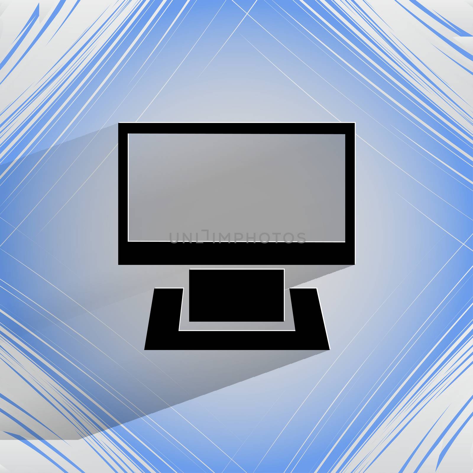 Computer. Flat modern web button on a flat geometric abstract background . 
