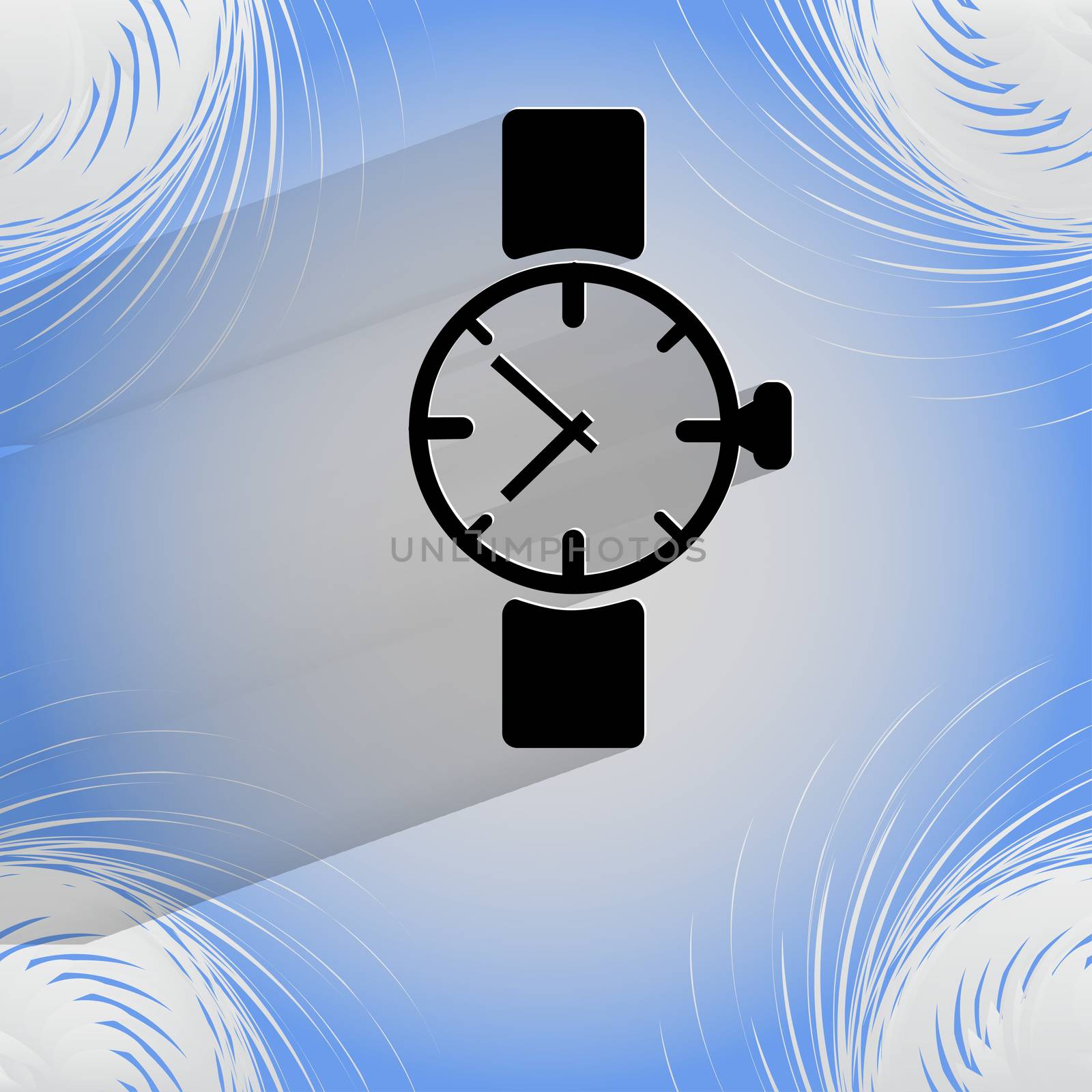 Watch,clock. Flat modern web button   on a flat geometric abstract background  by serhii_lohvyniuk