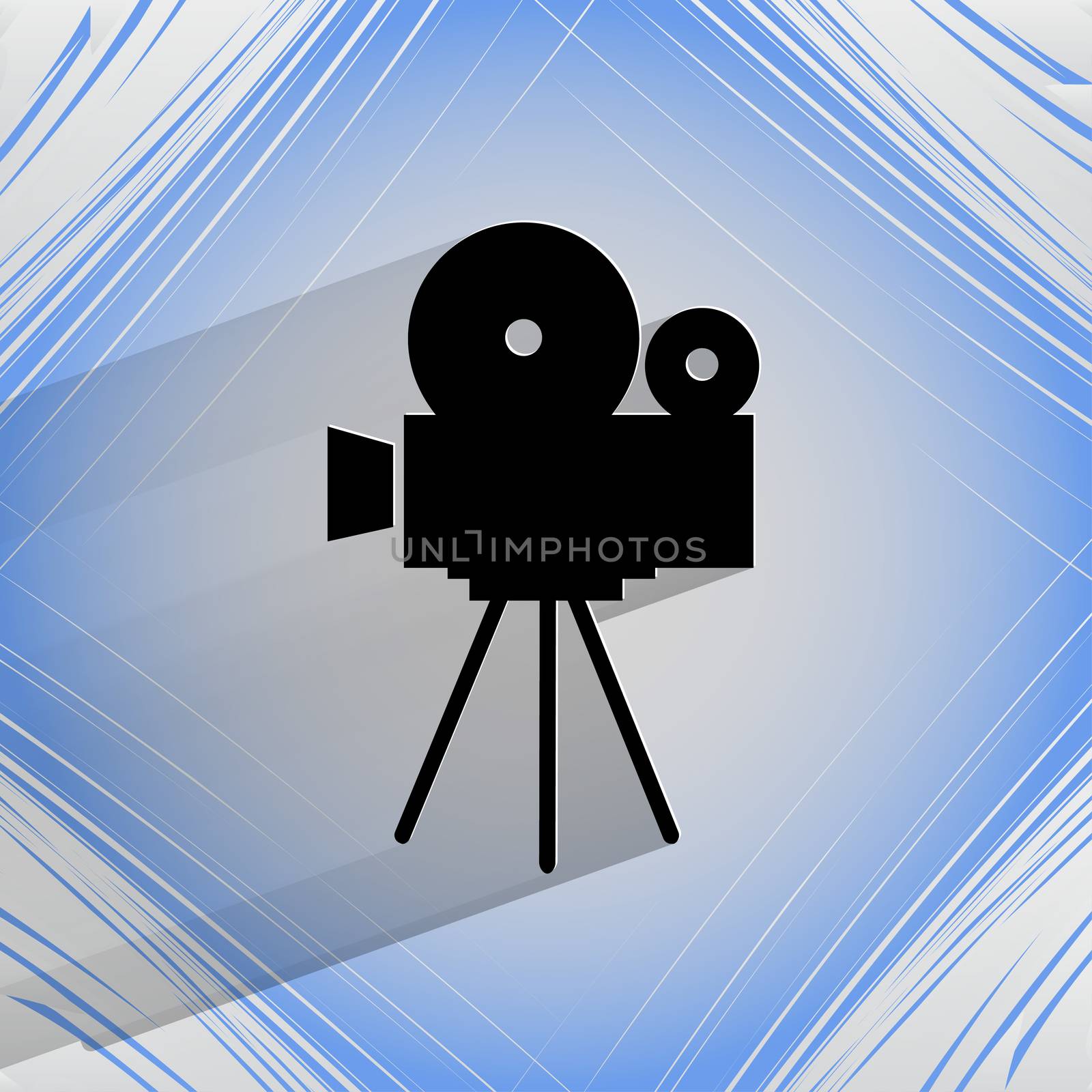 Videocamera. Flat modern web button   on a flat geometric abstract background  . 