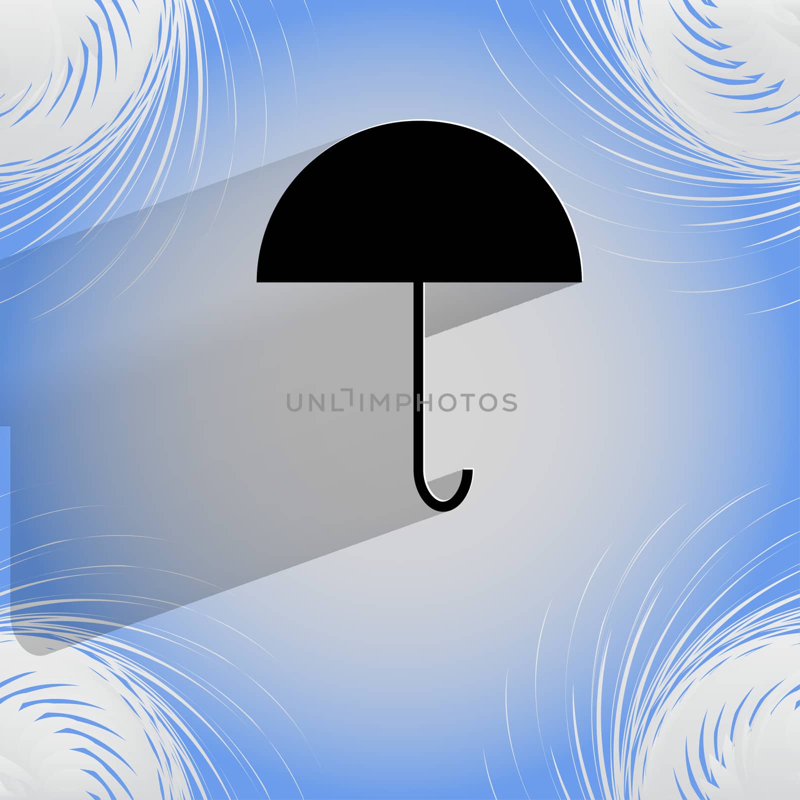 Umbrella. Flat modern web button  on a flat geometric abstract background  . 