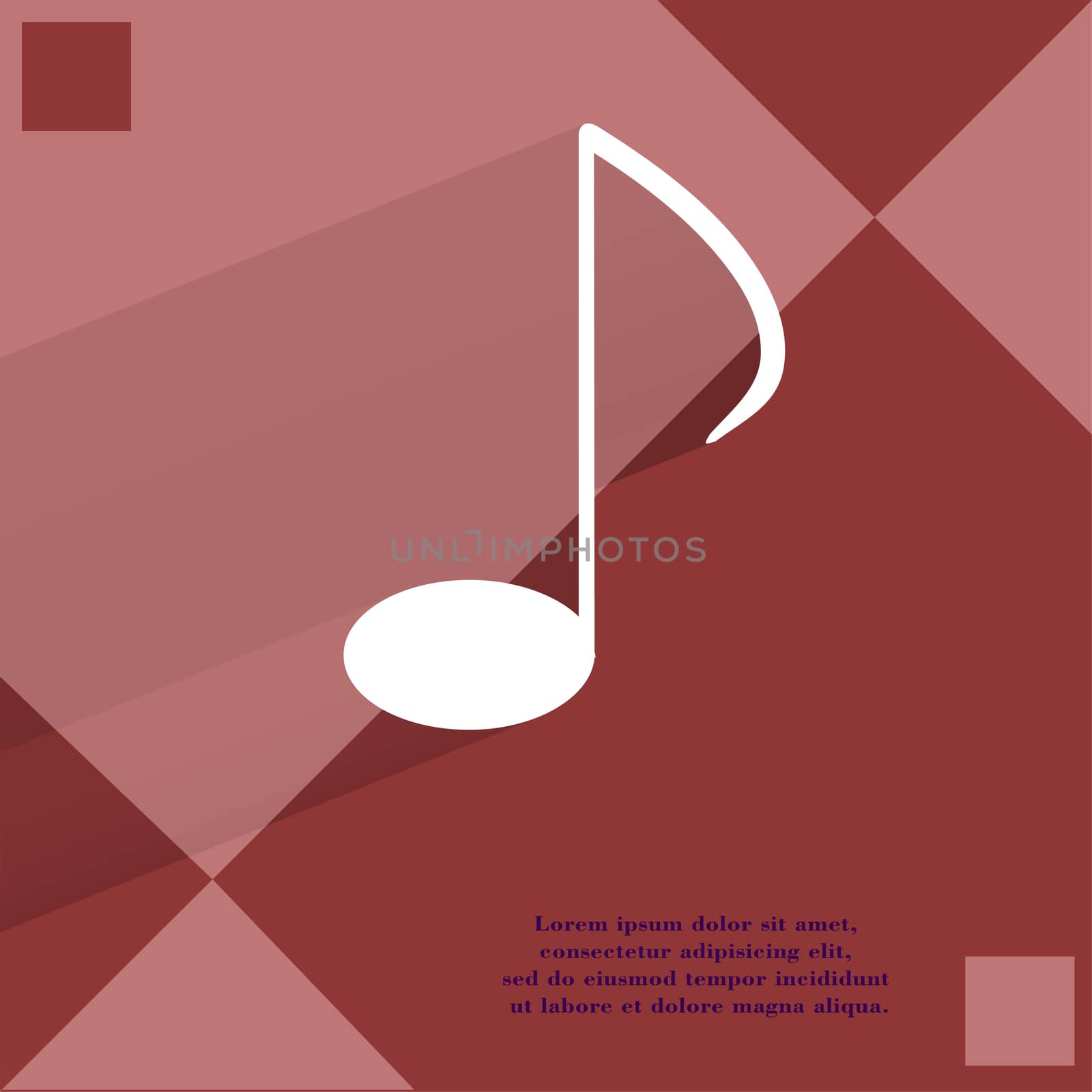 Music elements notes web icon on a flat geometric abstract background   illustration. 