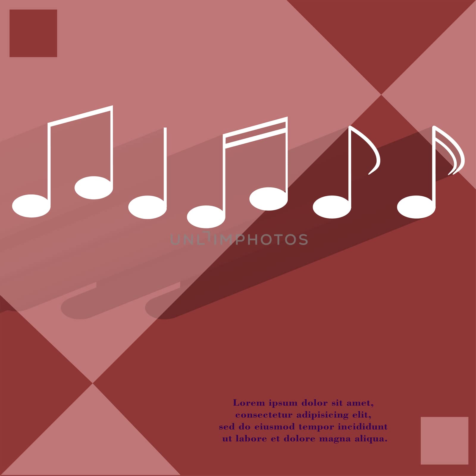 Music elements notes web icon on a flat geometric abstract background   illustration. 