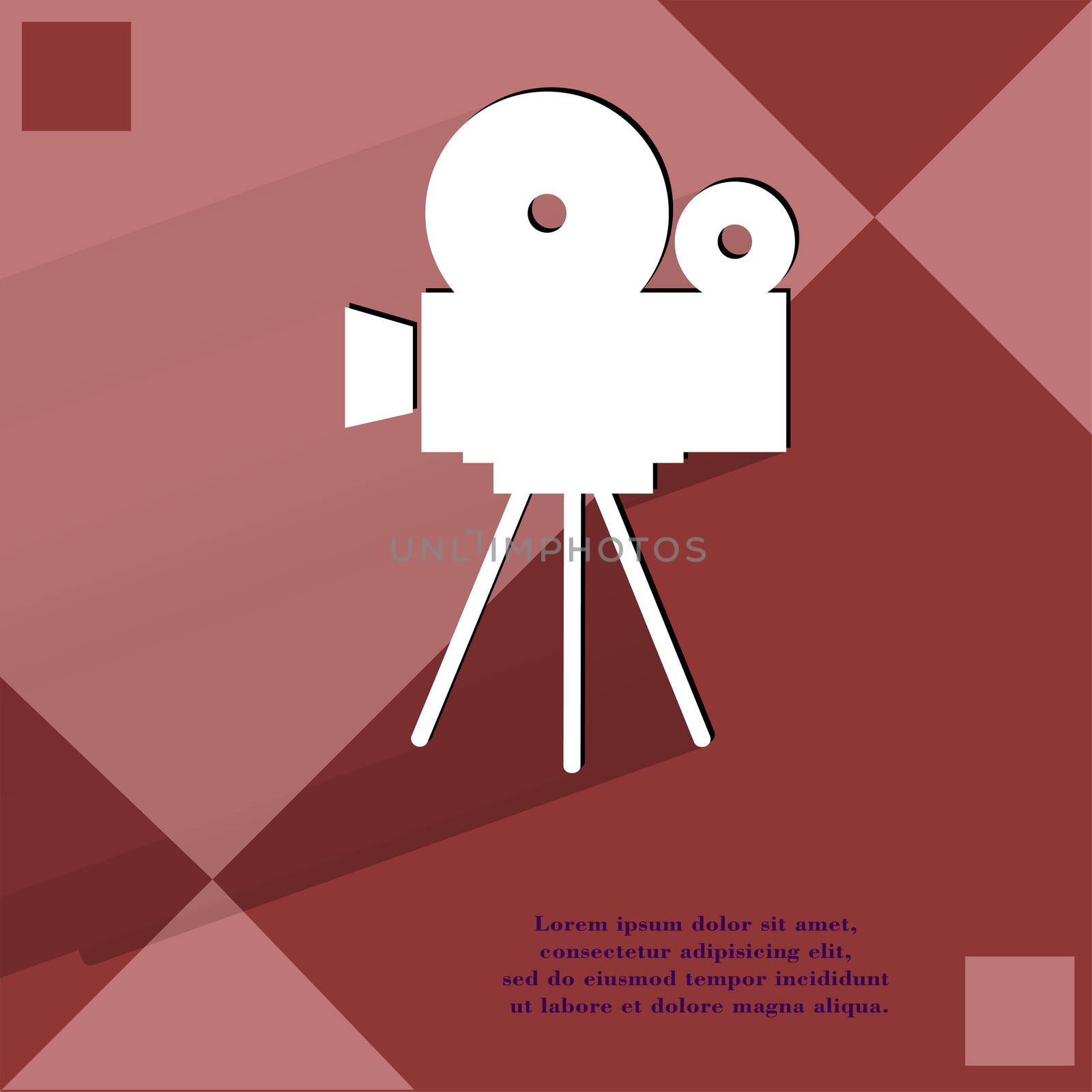 Videocamera. Flat modern web button   on a flat geometric abstract background  by serhii_lohvyniuk